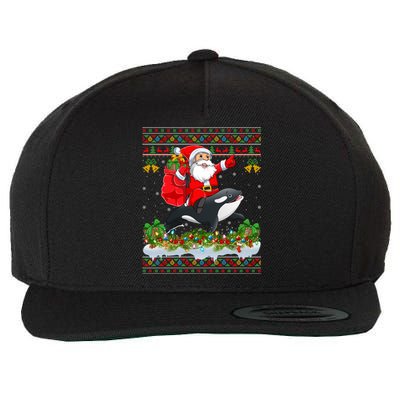 Orca Fish Xmas Pajama Ugly Santa Riding Orca Christmas Gift Wool Snapback Cap