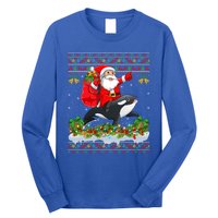 Orca Fish Xmas Pajama Ugly Santa Riding Orca Christmas Gift Long Sleeve Shirt