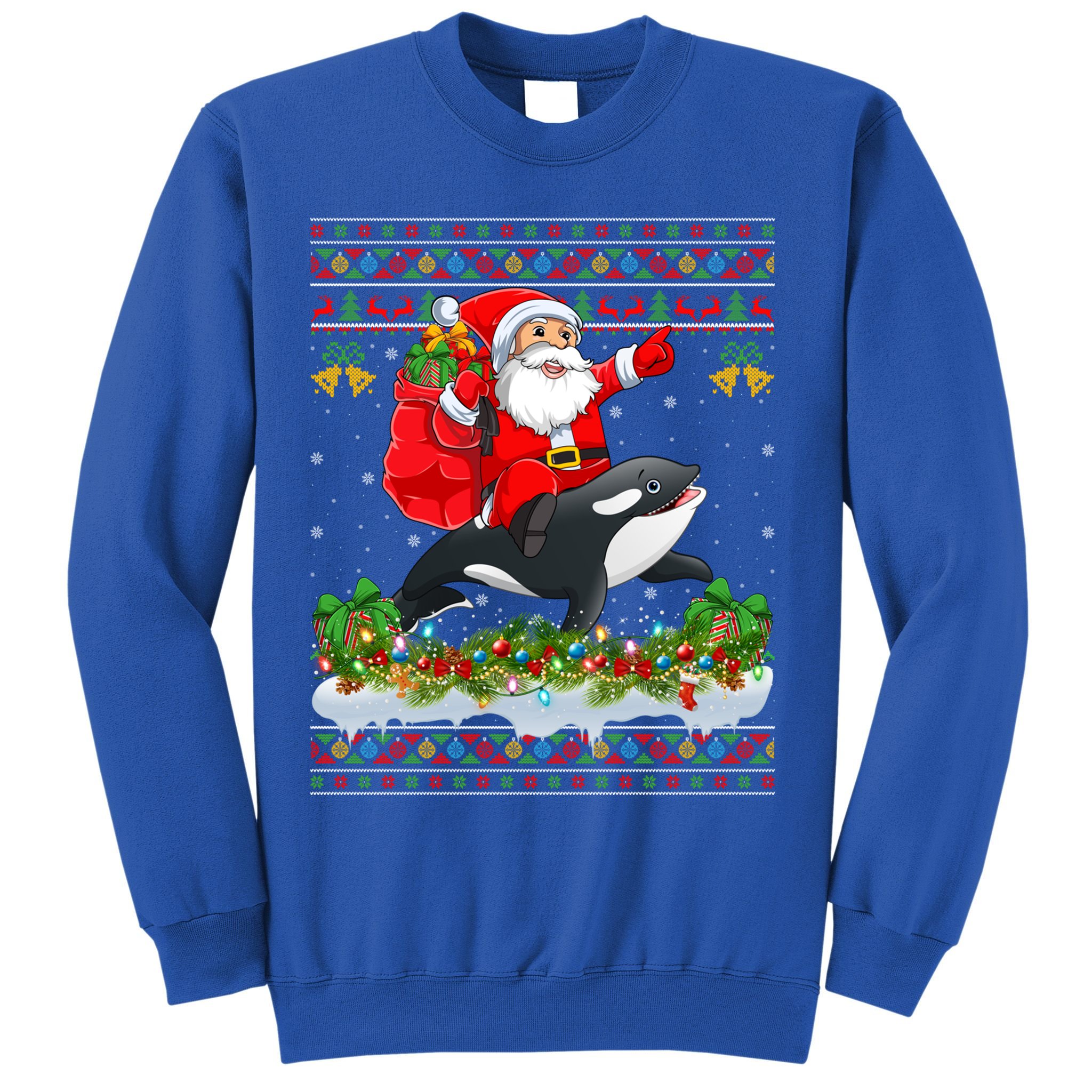 Orca Fish Xmas Pajama Ugly Santa Riding Orca Christmas Gift Sweatshirt