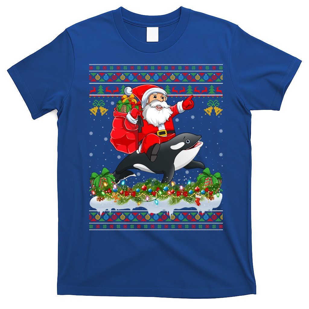Orca Fish Xmas Pajama Ugly Santa Riding Orca Christmas Gift T-Shirt