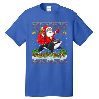 Orca Fish Xmas Pajama Ugly Santa Riding Orca Christmas Gift Tall T-Shirt