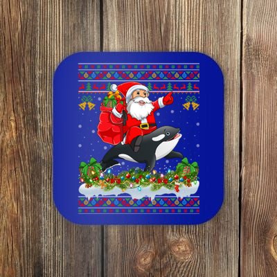 Orca Fish Xmas Pajama Ugly Santa Riding Orca Christmas Gift Coaster