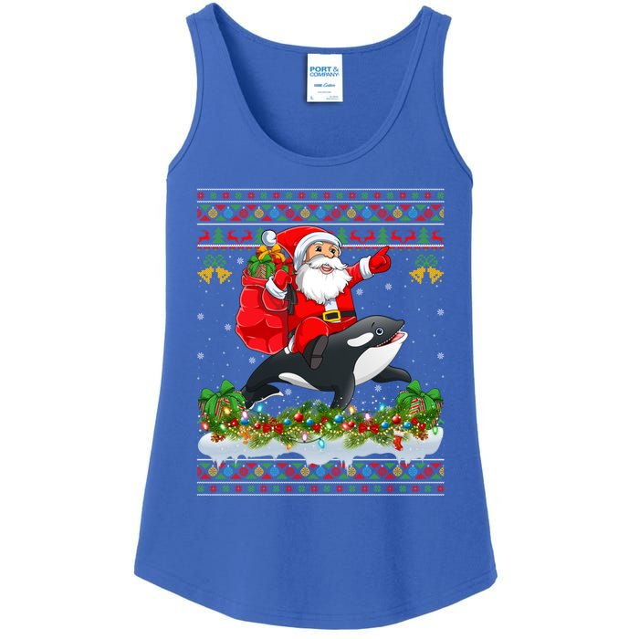 Orca Fish Xmas Pajama Ugly Santa Riding Orca Christmas Gift Ladies Essential Tank