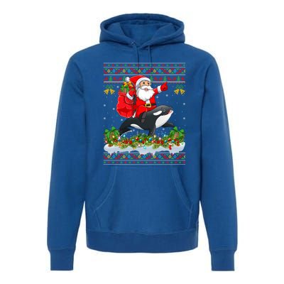 Orca Fish Xmas Pajama Ugly Santa Riding Orca Christmas Gift Premium Hoodie