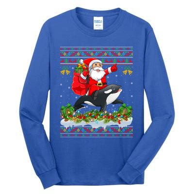 Orca Fish Xmas Pajama Ugly Santa Riding Orca Christmas Gift Tall Long Sleeve T-Shirt