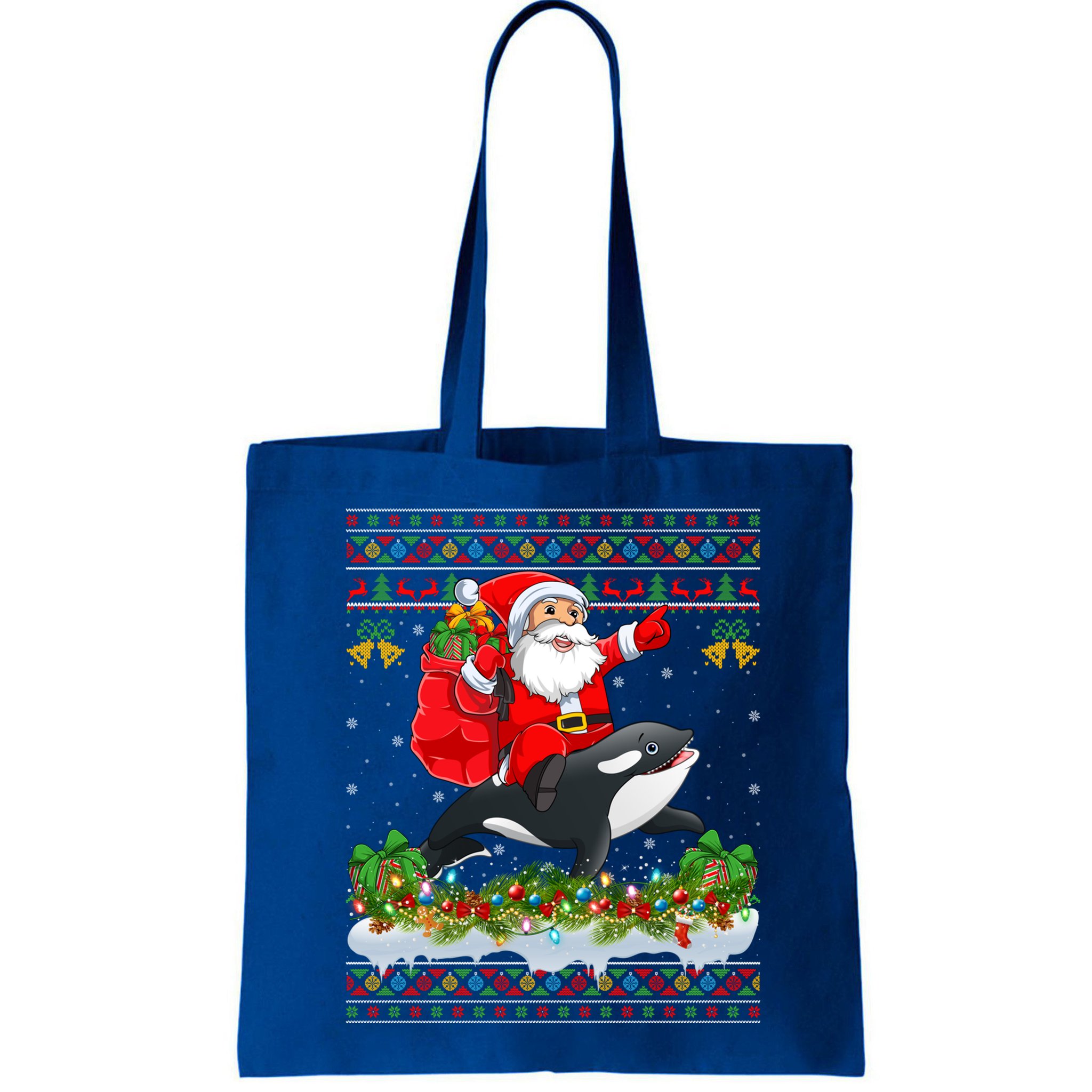 Orca Fish Xmas Pajama Ugly Santa Riding Orca Christmas Gift Bag