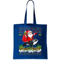 Orca Fish Xmas Pajama Ugly Santa Riding Orca Christmas Gift Tote Bag