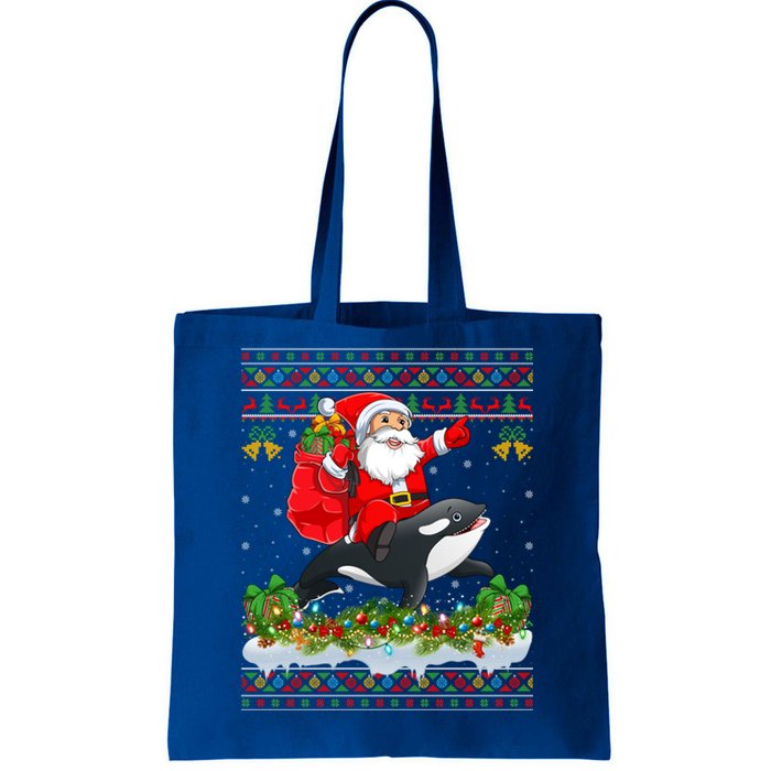 Orca Fish Xmas Pajama Ugly Santa Riding Orca Christmas Gift Tote Bag