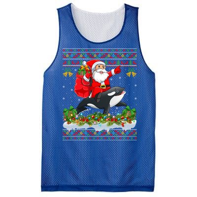 Orca Fish Xmas Pajama Ugly Santa Riding Orca Christmas Gift Mesh Reversible Basketball Jersey Tank