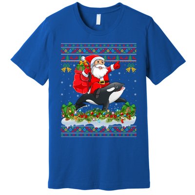 Orca Fish Xmas Pajama Ugly Santa Riding Orca Christmas Gift Premium T-Shirt