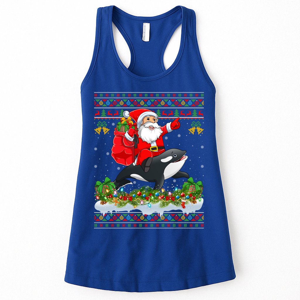 Orca Fish Xmas Pajama Ugly Santa Riding Orca Christmas Gift Womens Tank Top