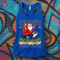 Orca Fish Xmas Pajama Ugly Santa Riding Orca Christmas Gift Womens Tank Top