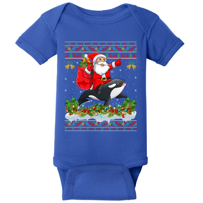 Orca Fish Xmas Pajama Ugly Santa Riding Orca Christmas Gift Baby Bodysuit