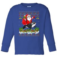 Orca Fish Xmas Pajama Ugly Santa Riding Orca Christmas Gift Toddler Long Sleeve Shirt