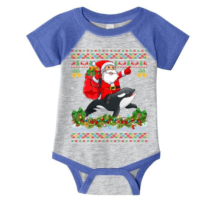 Orca Fish Xmas Pajama Ugly Santa Riding Orca Christmas Gift Infant Baby Jersey Bodysuit