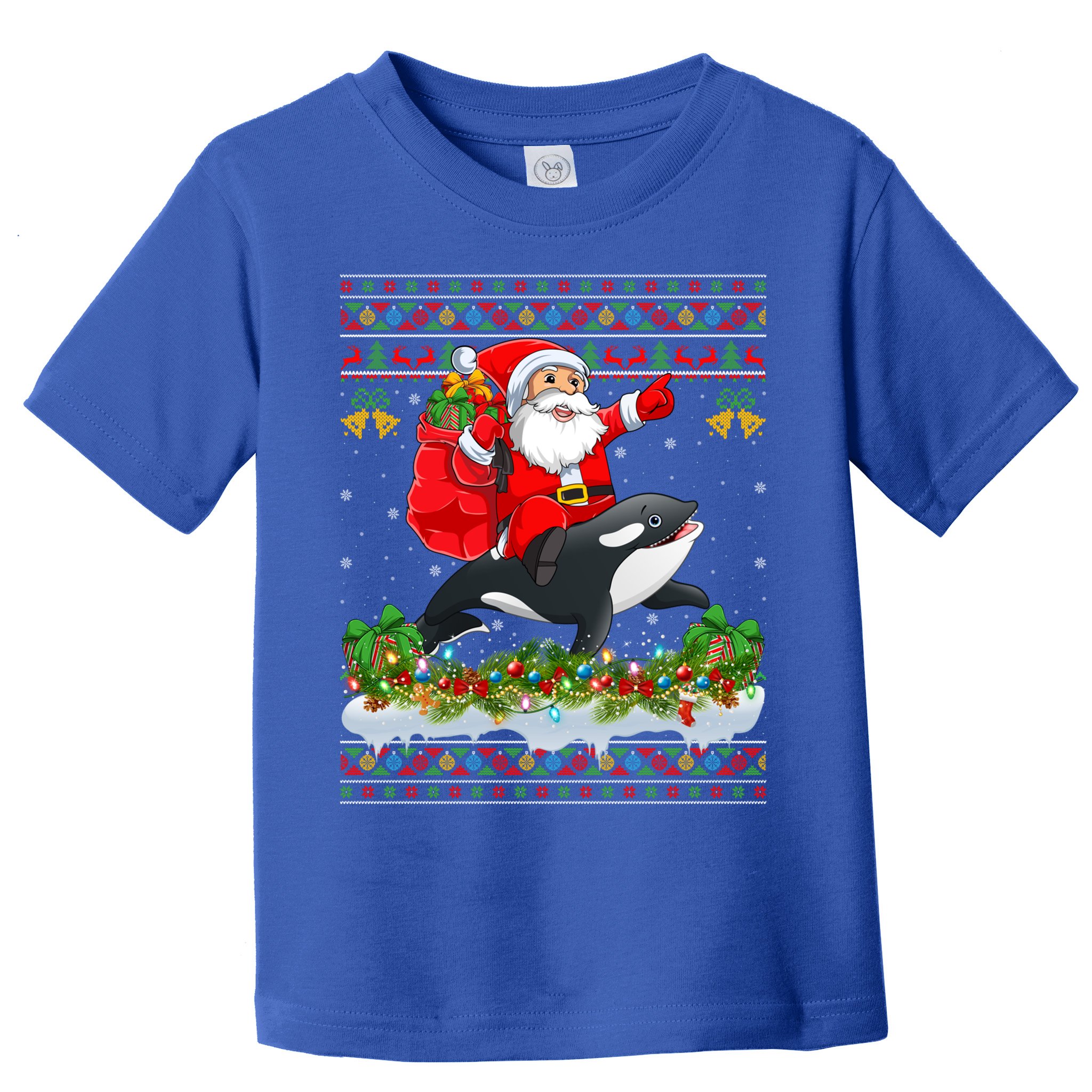 Orca Fish Xmas Pajama Ugly Santa Riding Orca Christmas Gift Toddler T-Shirt