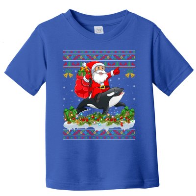 Orca Fish Xmas Pajama Ugly Santa Riding Orca Christmas Gift Toddler T-Shirt