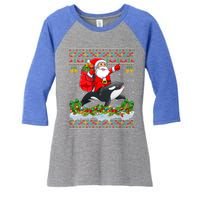 Orca Fish Xmas Pajama Ugly Santa Riding Orca Christmas Gift Women's Tri-Blend 3/4-Sleeve Raglan Shirt