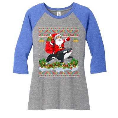 Orca Fish Xmas Pajama Ugly Santa Riding Orca Christmas Gift Women's Tri-Blend 3/4-Sleeve Raglan Shirt