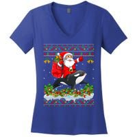 Orca Fish Xmas Pajama Ugly Santa Riding Orca Christmas Gift Women's V-Neck T-Shirt