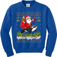 Orca Fish Xmas Pajama Ugly Santa Riding Orca Christmas Gift Kids Sweatshirt