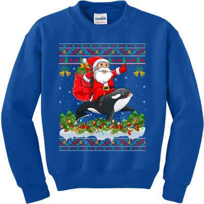 Orca Fish Xmas Pajama Ugly Santa Riding Orca Christmas Gift Kids Sweatshirt