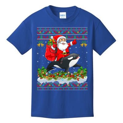 Orca Fish Xmas Pajama Ugly Santa Riding Orca Christmas Gift Kids T-Shirt