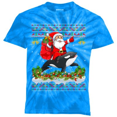 Orca Fish Xmas Pajama Ugly Santa Riding Orca Christmas Gift Kids Tie-Dye T-Shirt