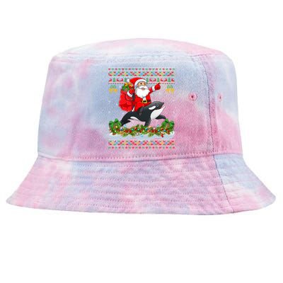 Orca Fish Xmas Pajama Ugly Santa Riding Orca Christmas Gift Tie-Dyed Bucket Hat