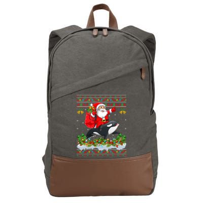 Orca Fish Xmas Pajama Ugly Santa Riding Orca Christmas Gift Cotton Canvas Backpack