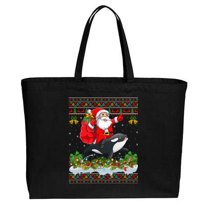 Orca Fish Xmas Pajama Ugly Santa Riding Orca Christmas Gift Cotton Canvas Jumbo Tote