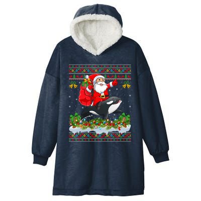 Orca Fish Xmas Pajama Ugly Santa Riding Orca Christmas Gift Hooded Wearable Blanket