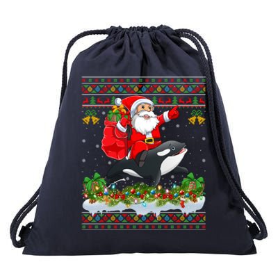 Orca Fish Xmas Pajama Ugly Santa Riding Orca Christmas Gift Drawstring Bag