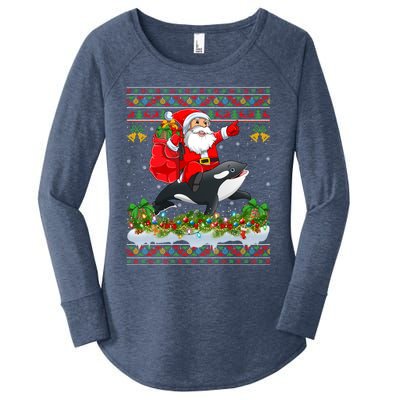 Orca Fish Xmas Pajama Ugly Santa Riding Orca Christmas Gift Women's Perfect Tri Tunic Long Sleeve Shirt