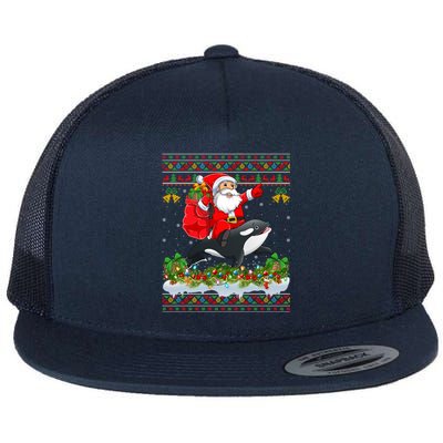 Orca Fish Xmas Pajama Ugly Santa Riding Orca Christmas Gift Flat Bill Trucker Hat