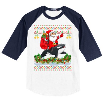 Orca Fish Xmas Pajama Ugly Santa Riding Orca Christmas Gift Baseball Sleeve Shirt