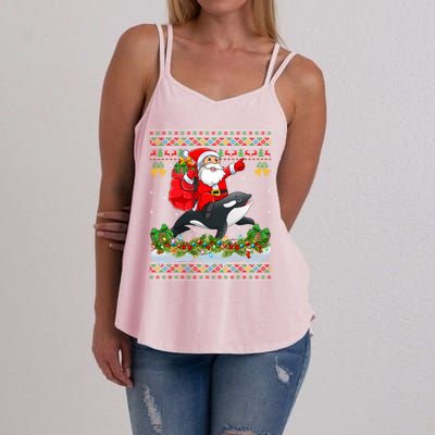 Orca Fish Xmas Pajama Ugly Santa Riding Orca Christmas Gift Women's Strappy Tank