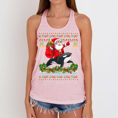 Orca Fish Xmas Pajama Ugly Santa Riding Orca Christmas Gift Women's Knotted Racerback Tank