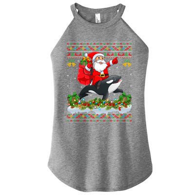 Orca Fish Xmas Pajama Ugly Santa Riding Orca Christmas Gift Women's Perfect Tri Rocker Tank