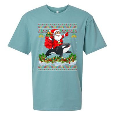 Orca Fish Xmas Pajama Ugly Santa Riding Orca Christmas Gift Sueded Cloud Jersey T-Shirt