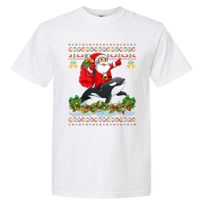 Orca Fish Xmas Pajama Ugly Santa Riding Orca Christmas Gift Garment-Dyed Heavyweight T-Shirt