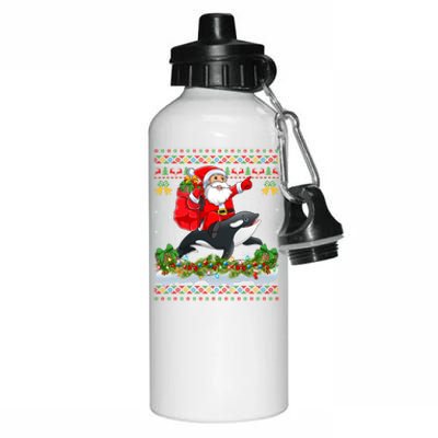 Orca Fish Xmas Pajama Ugly Santa Riding Orca Christmas Gift Aluminum Water Bottle