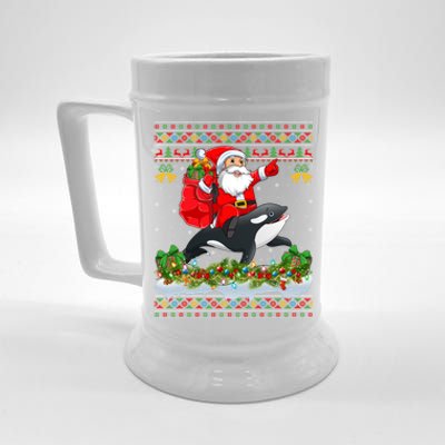 Orca Fish Xmas Pajama Ugly Santa Riding Orca Christmas Gift Beer Stein