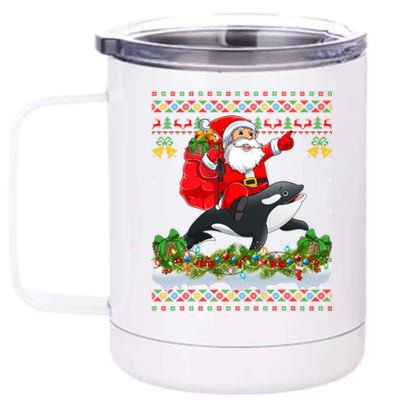 Orca Fish Xmas Pajama Ugly Santa Riding Orca Christmas Gift 12 oz Stainless Steel Tumbler Cup