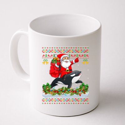 Orca Fish Xmas Pajama Ugly Santa Riding Orca Christmas Gift Coffee Mug