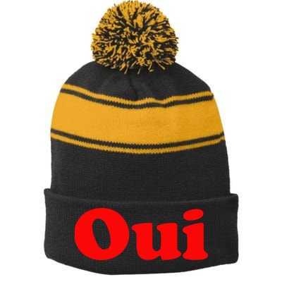 Oui French Yes Red Retro 90s Stripe Pom Pom Beanie