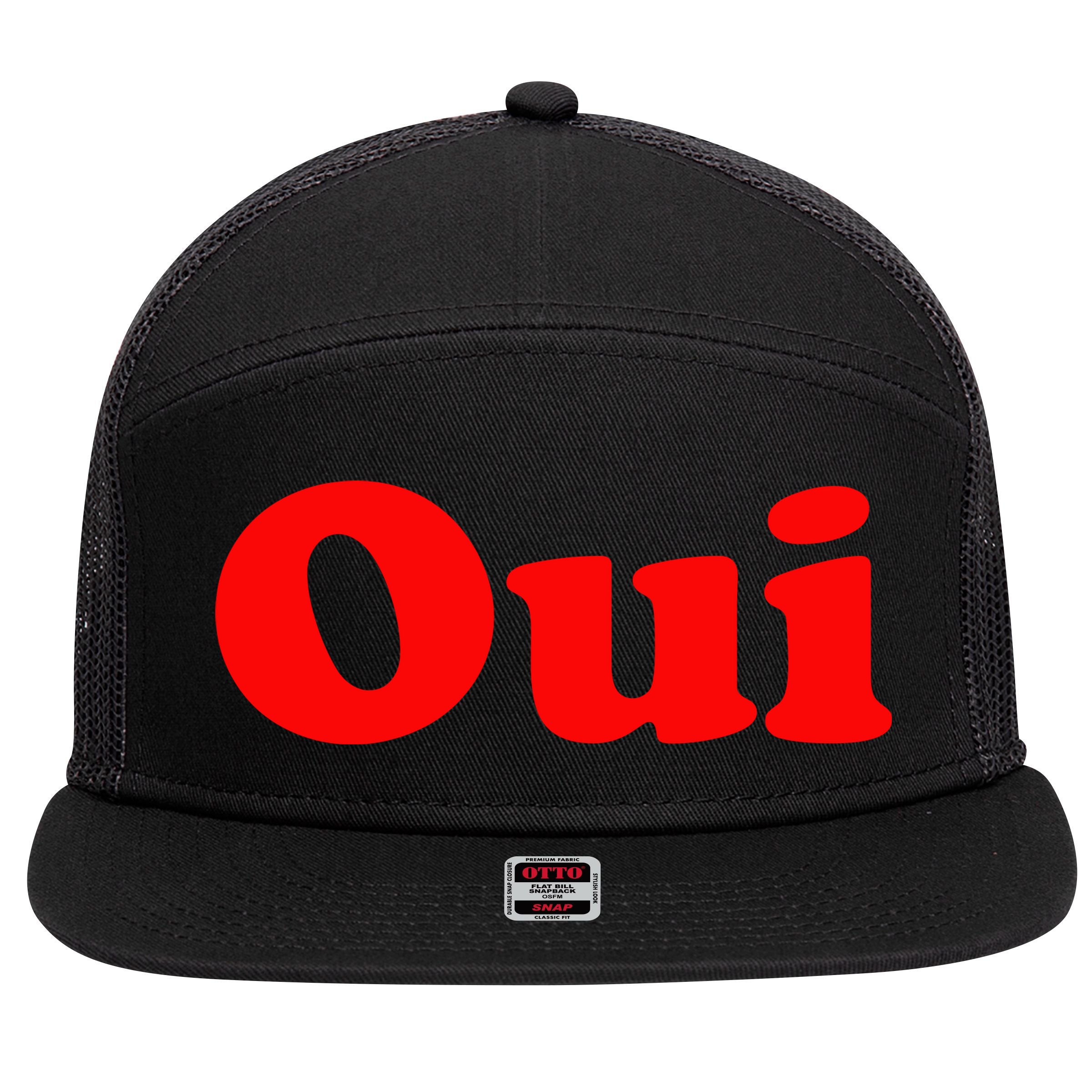 Oui French Yes Red Retro 90s 7 Panel Mesh Trucker Snapback Hat