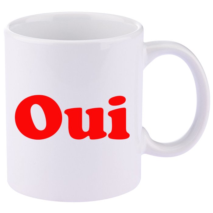 Oui French Yes Red Retro 90s 11oz C Handle Ceramic Mug