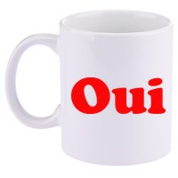 Oui French Yes Red Retro 90s 11oz C Handle Ceramic Mug