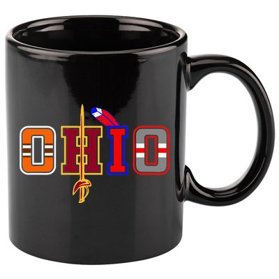 Ohio Gifts and DressedForDuty Ohio Black Small 11oz C Handle Ceramic Mug